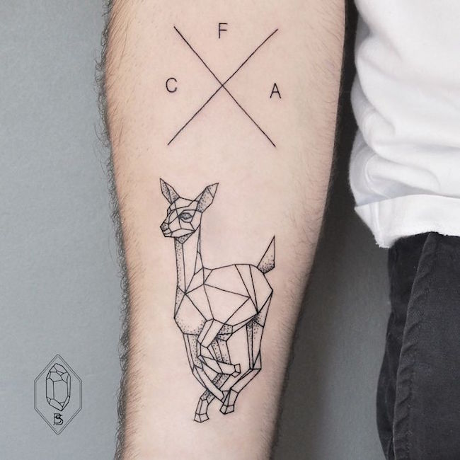 Geometric Deer Tattoo On Man Right Forearm