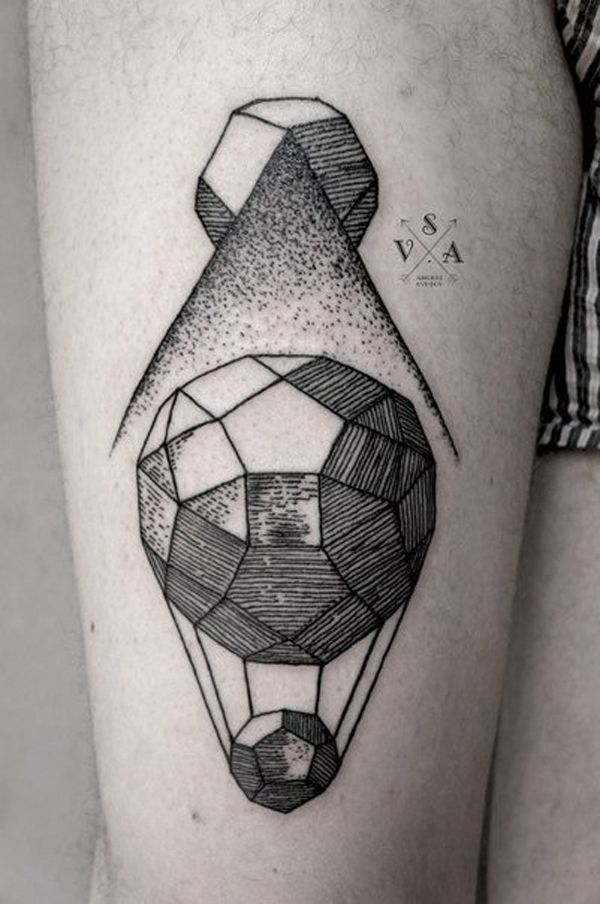 Geometric Hot Air Balloon Tattoo Design For Thigh