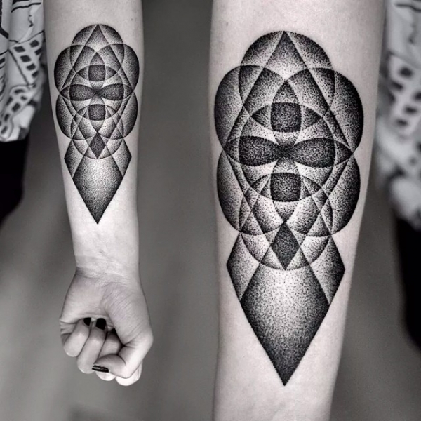 Grey Ink Dotwork Design Tattoo On Forearm