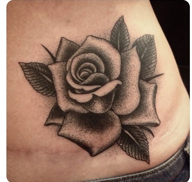 Grey Ink Dotwork Rose Tattoo Design
