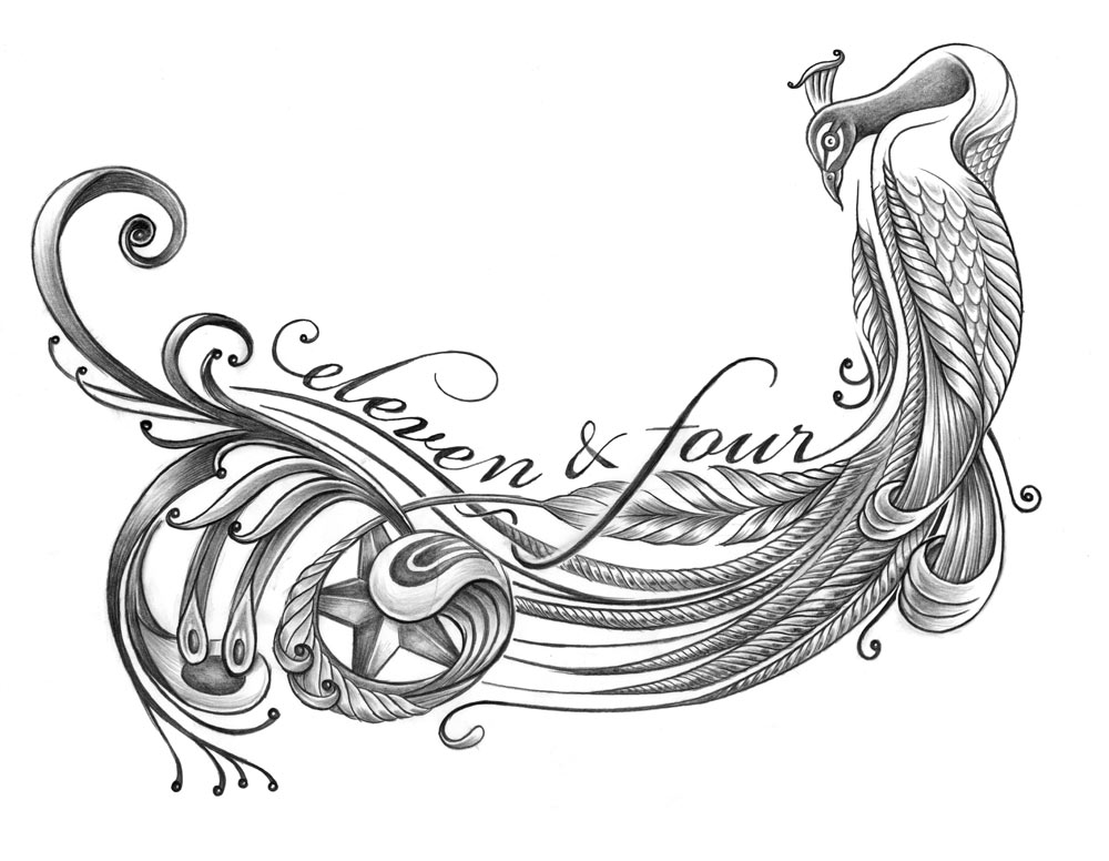 Grey Ink Unique Peacock Tattoo Design