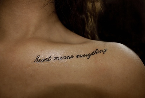 Heart Means Everything Tattoo On Collarbone