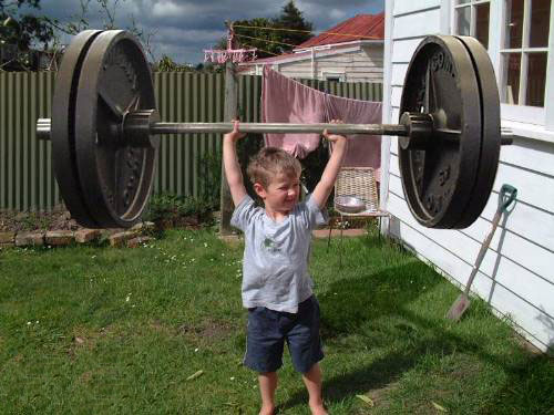 Little Boy Funny Weightlifting Picture