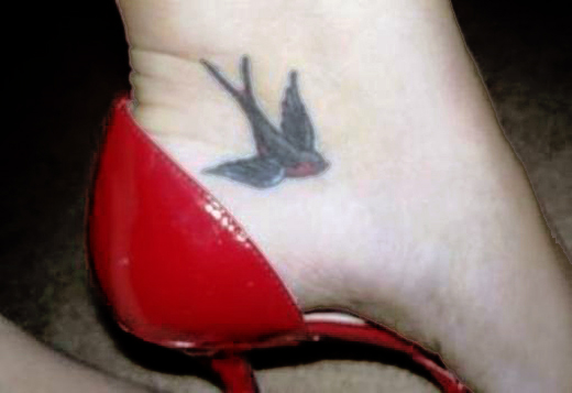 Little Swallow Tattoo On Girl Heel