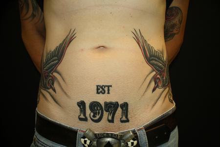 Memorial Two Flying Birds Tattoo On Stomach