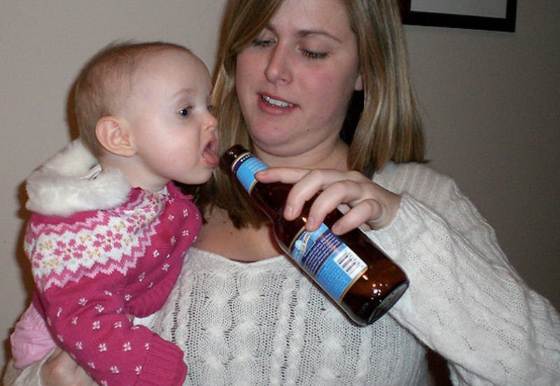 Mother Giving Beer To Her Baby Funny Picture