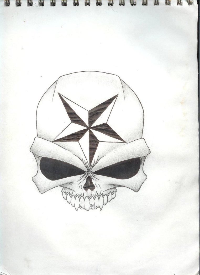 Nautical Star On Skull Head Tattoo Design By Brian