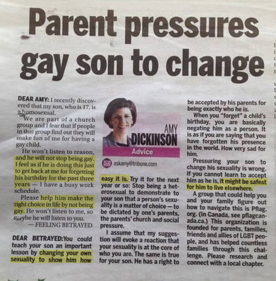 Parent Pressures gay Son To Change Funny Newspaper