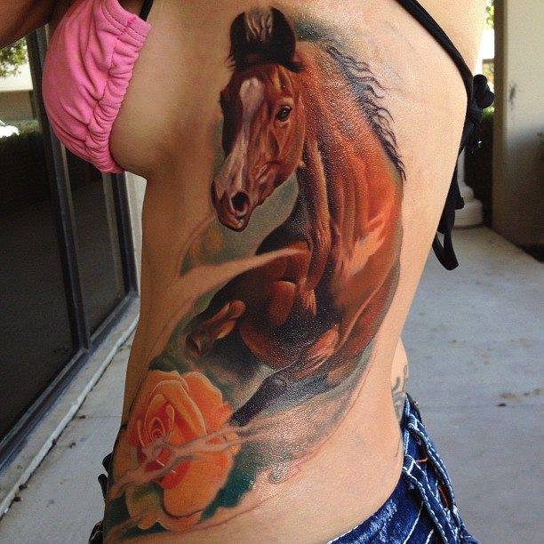Realistic Horse Tattoo On Side by Rember orellana
