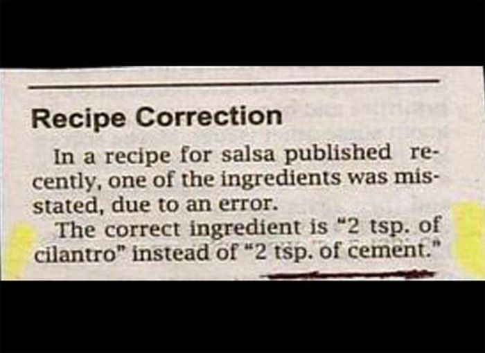 Recipe Correction Funny Headline Newspaper