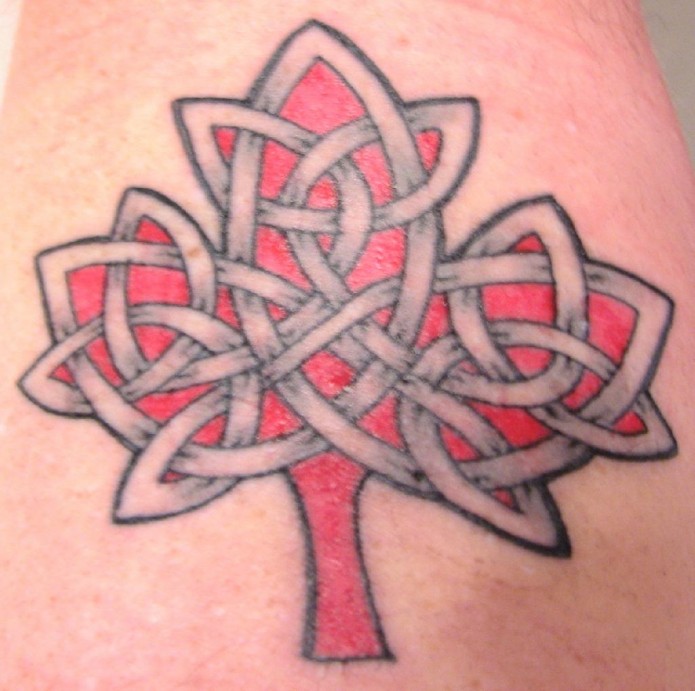 Red Celtic Maple Leaf Tattoo Design