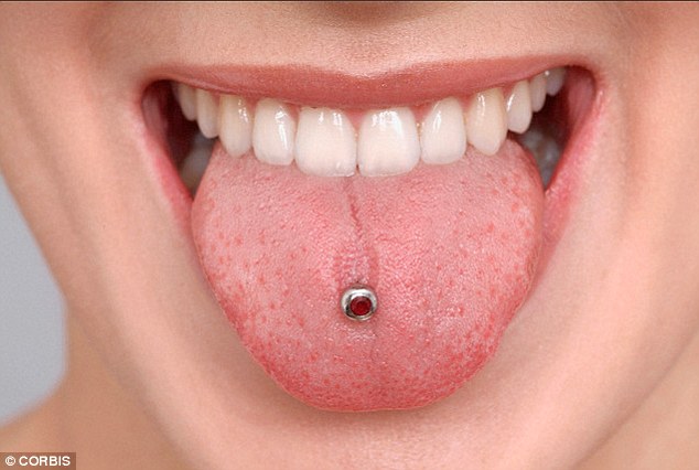 Red Stud Tongue Piercing Image