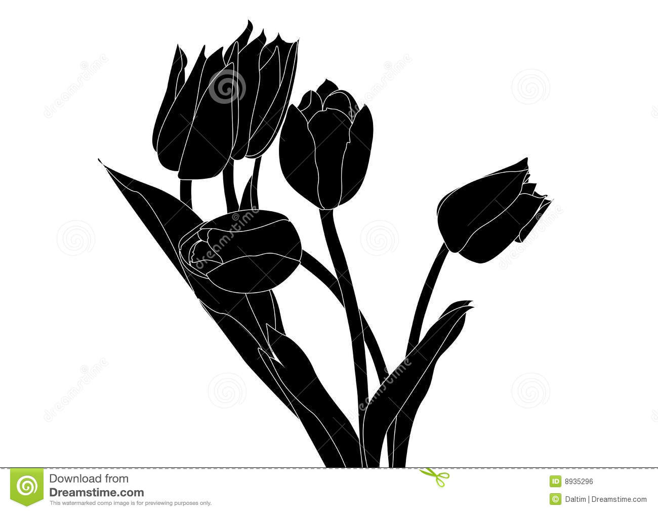 Silhouette Tulip Flowers Tattoo Design