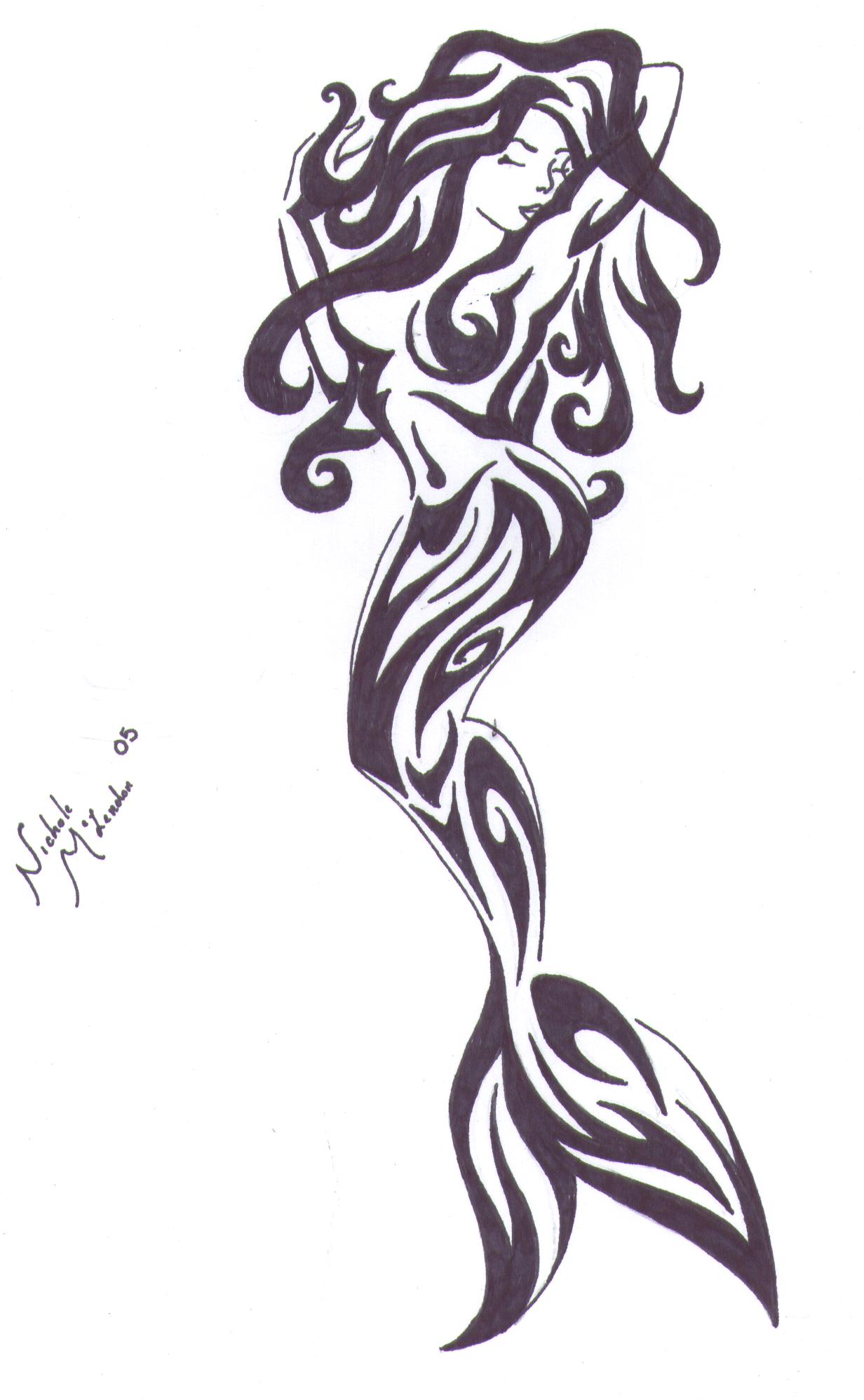 Tribal Mermaid Tattoo Stencil By Nichole