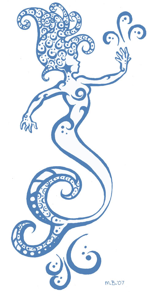 Unique Blue Mermaid Tattoo Stencil By Michelle