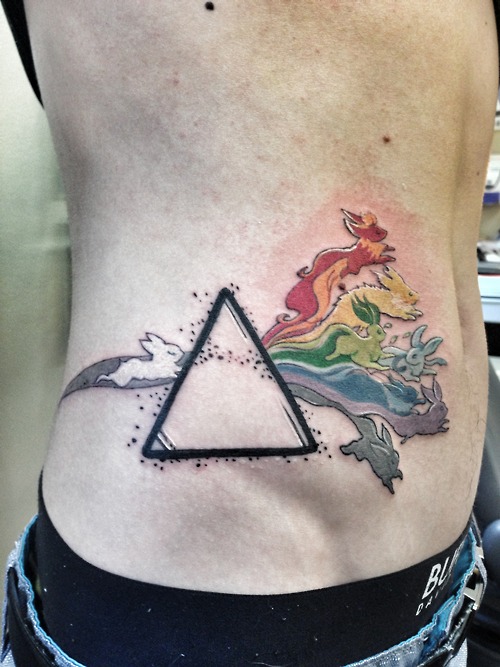 Unique Colorful Prism Tattoo On Man Side Rib