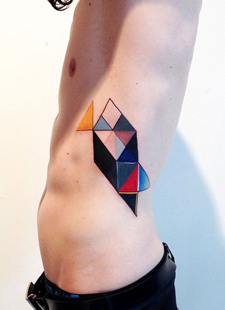 Unique Colorful Prism Tattoo On Side Rib