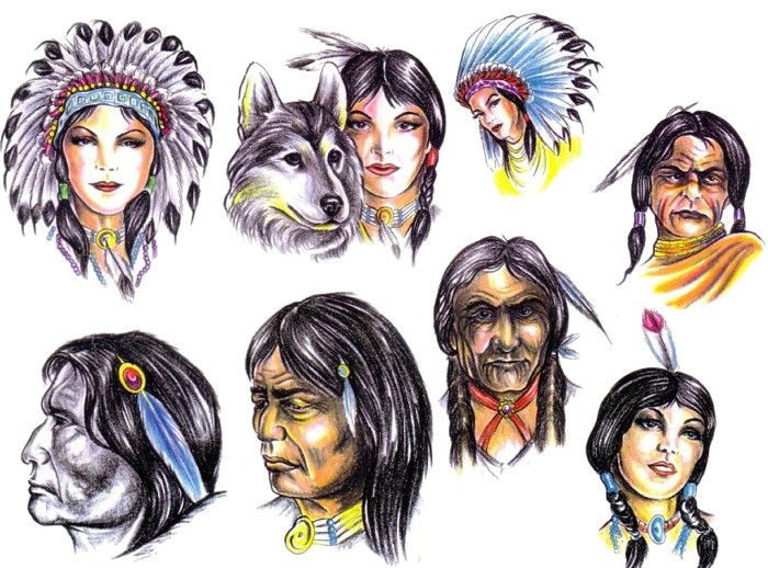 Unique Indian Native Human Face Tattoo Flash