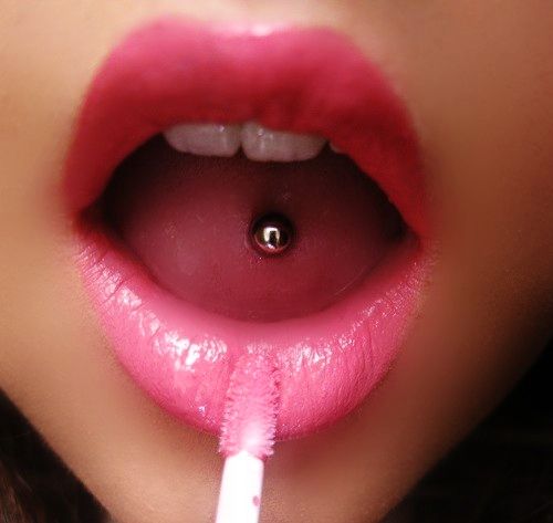 Very Cute Tongue Piercing For Girls