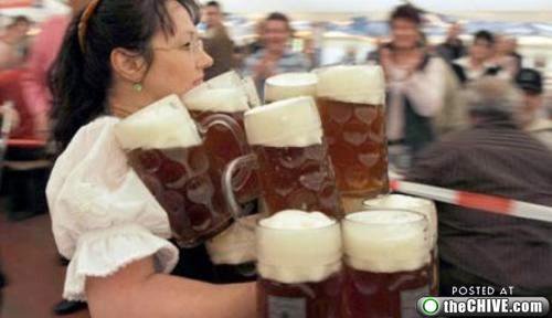 Waitress With Many Beer Mugs Funny Picture