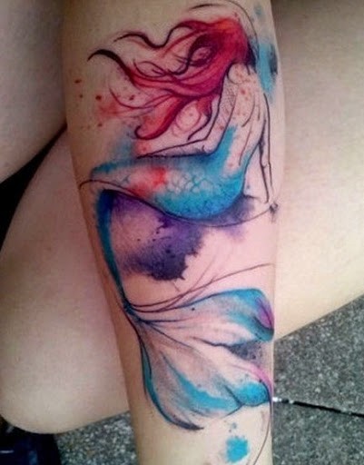 Watercolor Mermaid Tattoo On Forearm