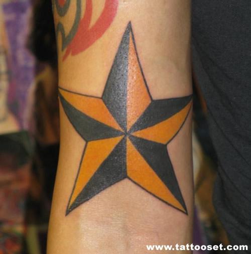 Yellow And Black Nautical Star Tattoo Design