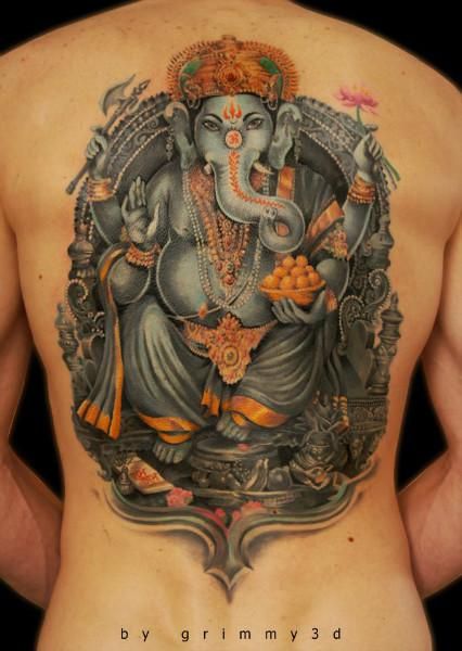 3D Ganesha Tattoo On Man Full Back By Andrey Grimmy3D Barkov