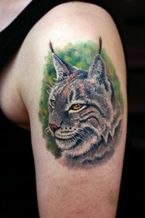 3D Lynx Head Tattoo On Left Shoulder