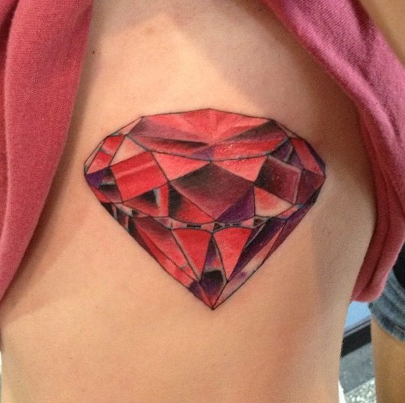 3D Red Diamond Tattoo On Side Rib