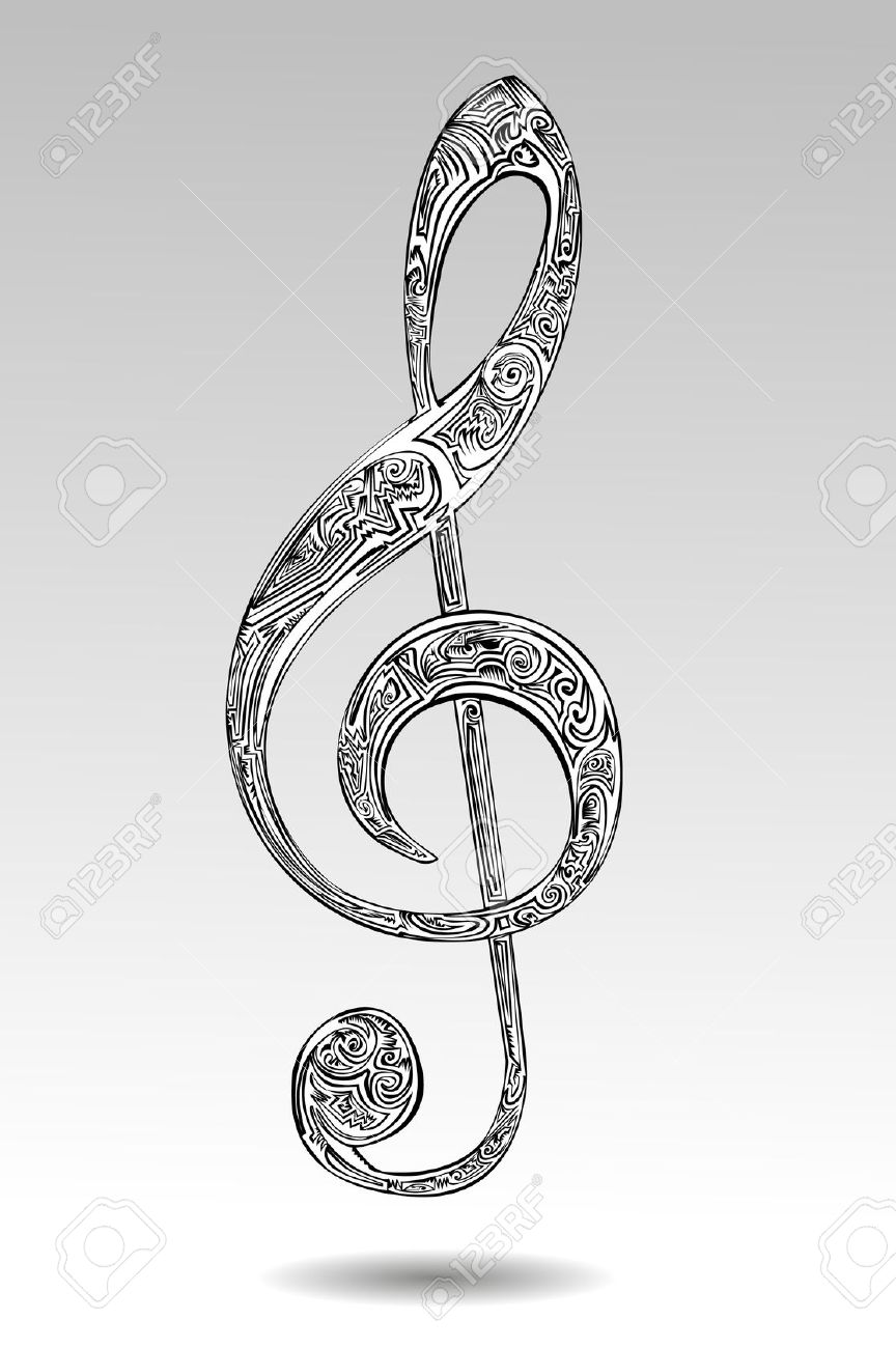 Abstract Violin Key Tattoo Design Sample