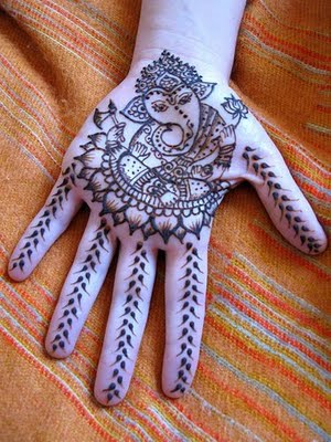 Amazing Black Ganesha Tattoo On Hand Palm