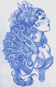Amazing Blue Ink Gypsy Tattoo Design