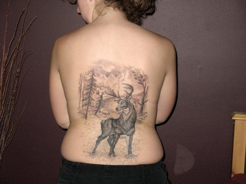 Amazing Deer Tattoo On Girl Full Back