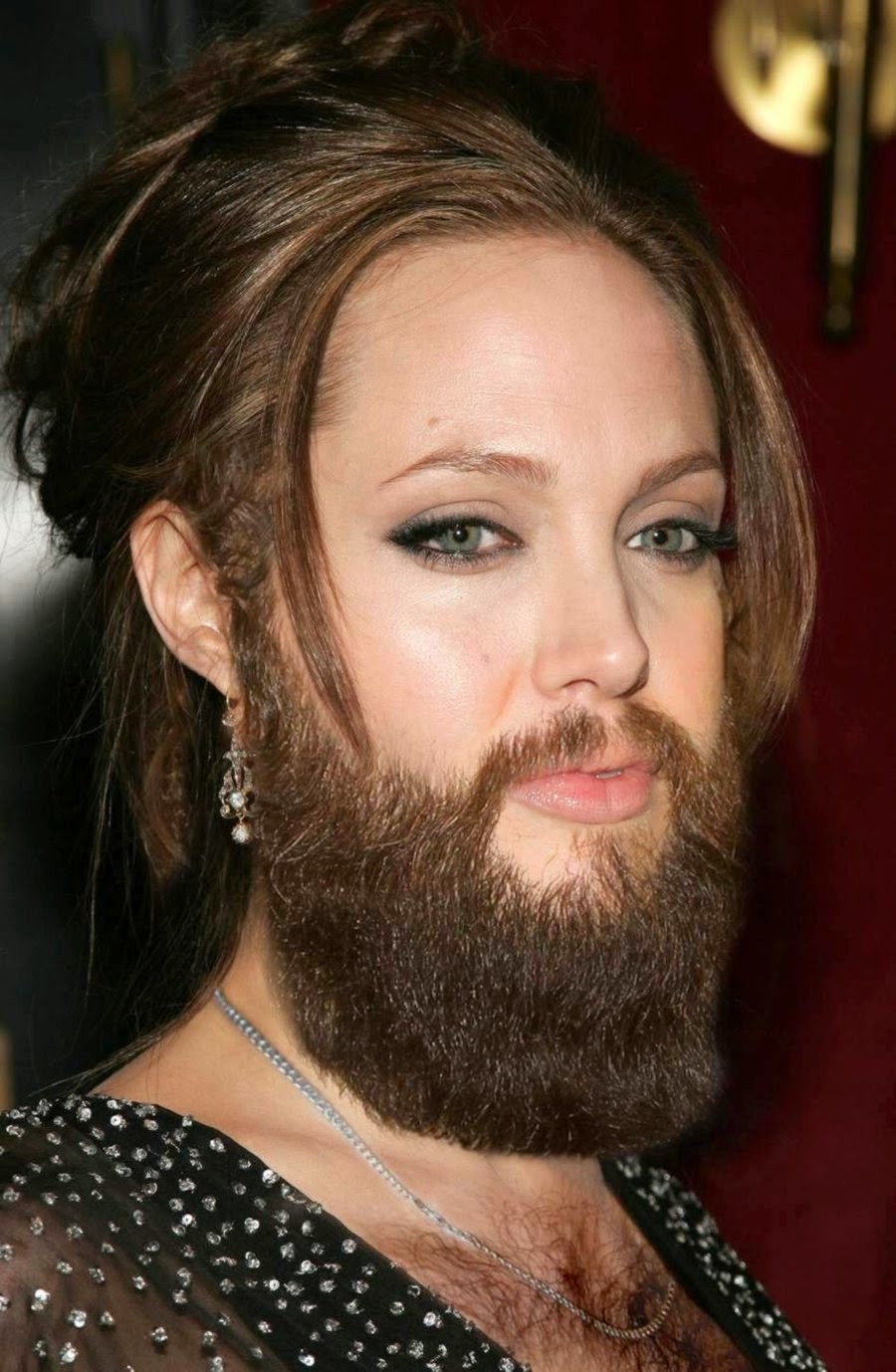 Angelina Jolie With Beard Face Funny Hollywood Actress