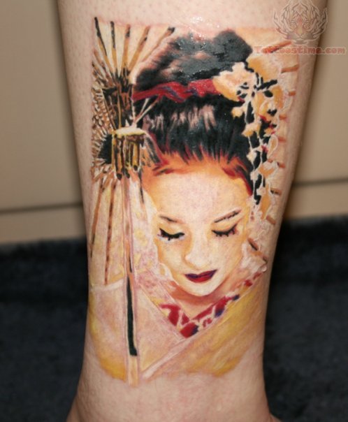 Awesome Geisha Face Tattoo Design For Women