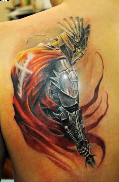 Awesome Warrior Tattoo On Left Back Shoulder By Semyon Seredin