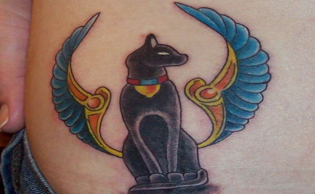 Bastet With Colorful Wings Tattoo Design
