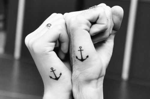 Black Anchor Matching Wedding Tattoo