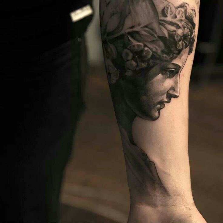 Black And Grey 3D Girl Face Tattoo On Forearm