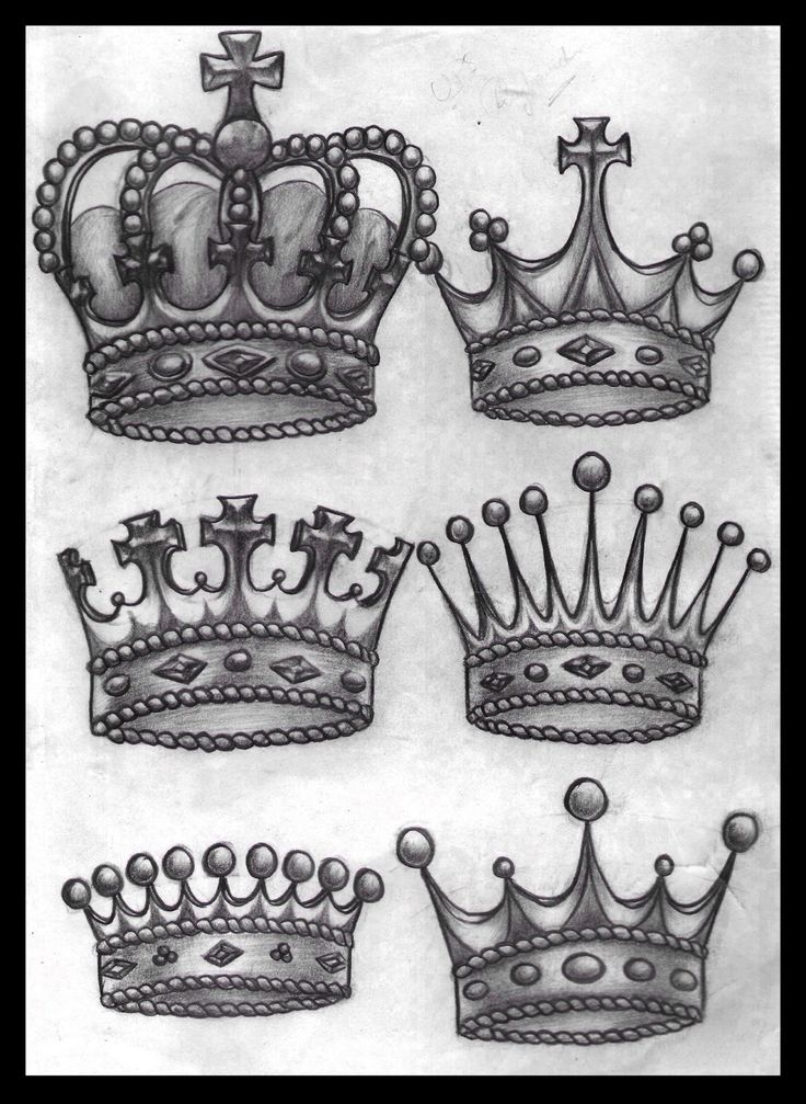Black And Grey Six Crown Tattoo Design