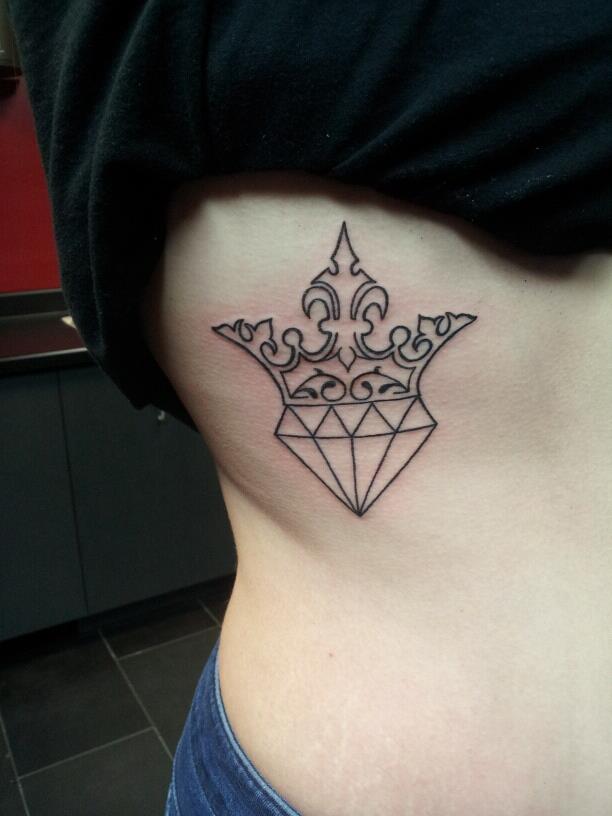 Black Crown On Diamond Tattoo On Side Rib by Mrs Meh