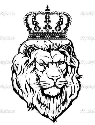 Black Crown On Lion Head Tattoo Stencil