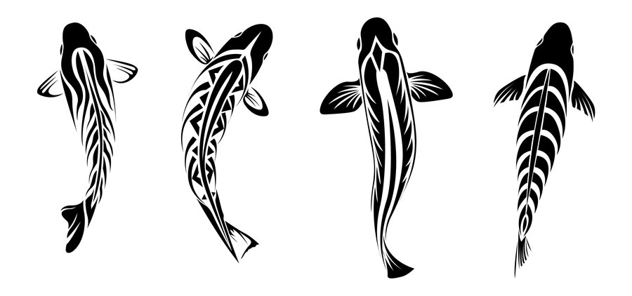 Black Four Tribal Fishes Tattoo Design By CoyoteHills
