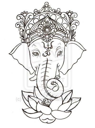 Black Ganesha Head With Lotus Tattoo Stencil By Metacharis