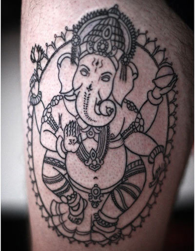 Black Ganesha In Frame Tattoo Design