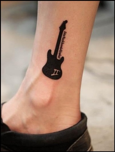 Black Guitar Tattoo On Leg