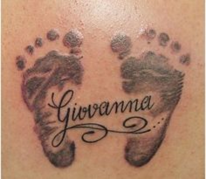 Black Ink Baby Footprint Tattoo Design