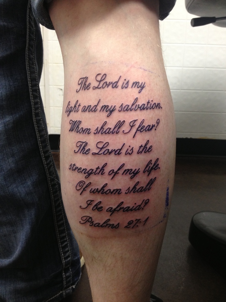 Black Ink Quotes Tattoo On Right Leg Calf