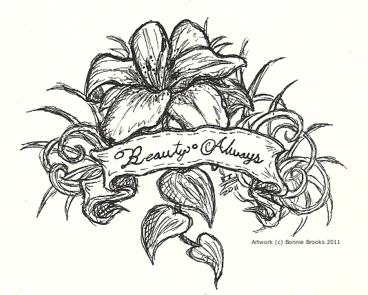 Black Lily Flower With Banner Tattoo Design By Bonnie