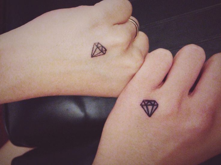 Black Outline Diamond Tattoo On Couple Hand